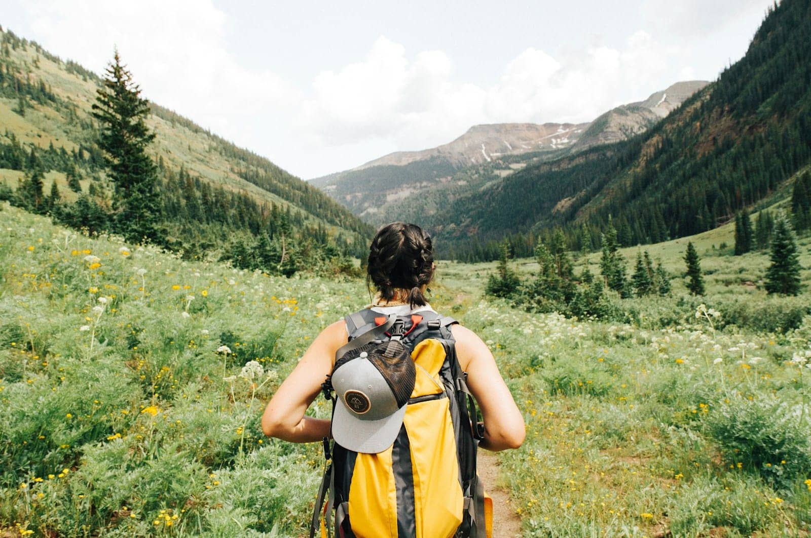 Hiker in a mountain valley